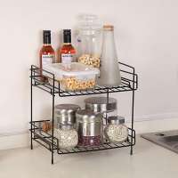 Household pantry organizer 2-tier folding storage holder mesh wire spice rack