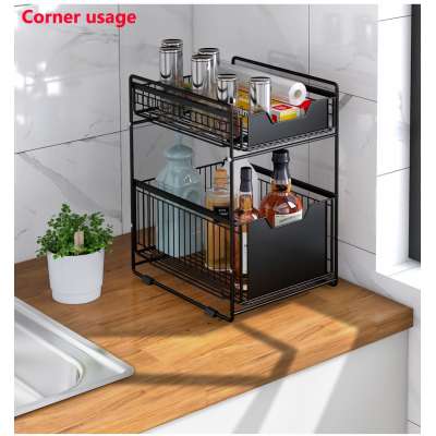 Stainless Steel Drawer-type Home Use Wire Display Rack Kitchen Cabinet Storage Holders Spice Organizer Basket